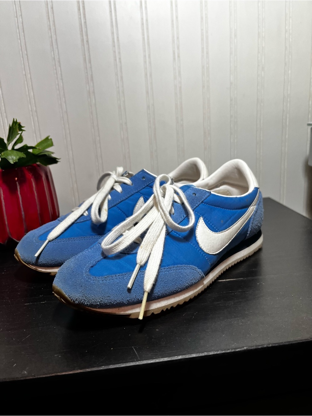Nike Oceania Retro Blue White Suede Nylon Running Shoes Sneaker 307165-400 8.5